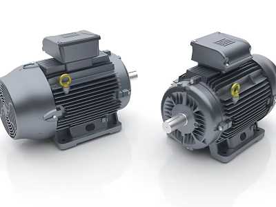 High Performance Industrial Electric Motors With Grey Housing Cooling Fins And Shafts 3d model