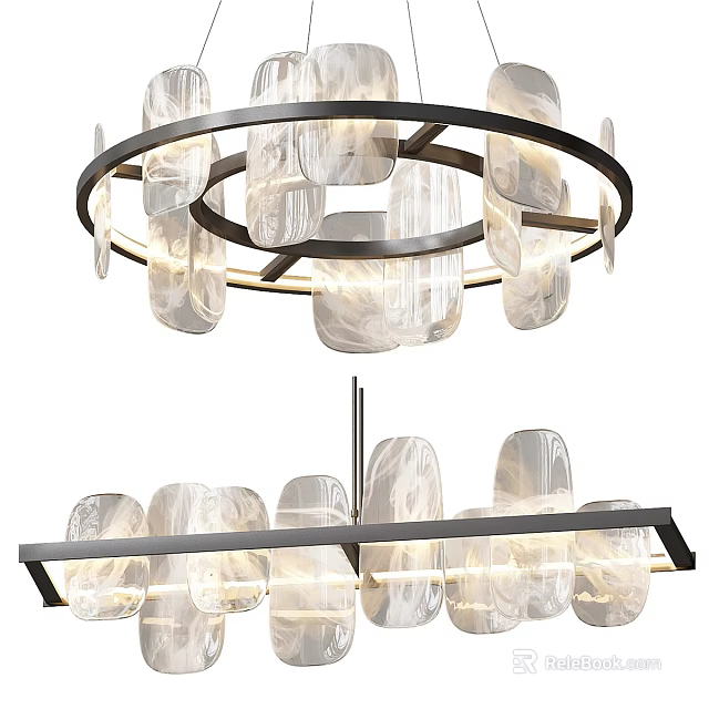 Modern Chandelier With Metal Frame And Transparent Glass Shades For Elegant Lighting 3d model 