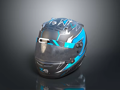 3D Rendered Blue Black Helmet Featuring Lightning Pattern Transparent Visor And Z3 Lettering 3d model