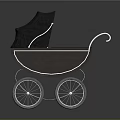 Vintage Baby Carriage With Black Canopy Brown Body And Four Wheels