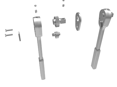 Stainless Steel Mechanical Equipment Parts Including Wrenches Gears Bolts And Washers 3d model