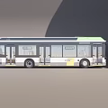 Modern City Bus with Green Roof White Body Yellow Accents and Large Windows