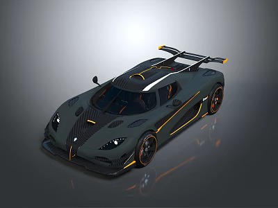 Sleek Dark Gray Supercar With Sporty Exterior Yellow Accents And Rear Spoiler 3d model
