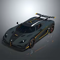Sleek Dark Gray Supercar With Sporty Exterior Yellow Accents And Rear Spoiler