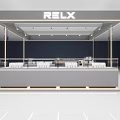 Sleek Modern RELX Booth Design With Counter Display Lighting And Showcase Elements 3d model