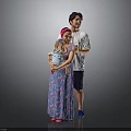 Cute Baby Child With Mother And Father In Family Portrait Against Gray Background