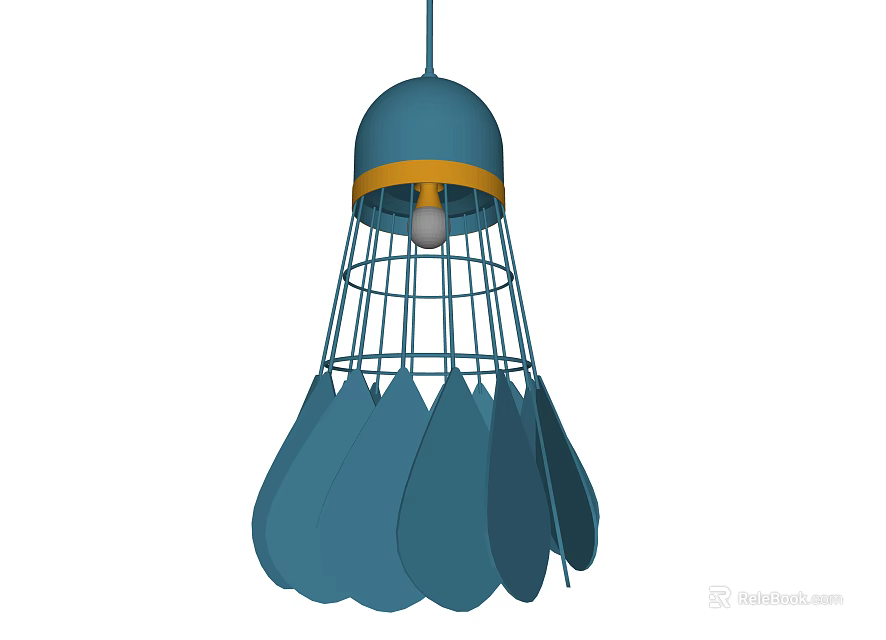 Blue Chandelier With Yellow Accent Ring And Metal Frame Leaf Design 3d model 