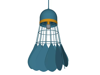 Blue Chandelier With Yellow Accent Ring And Metal Frame Leaf Design 3d model