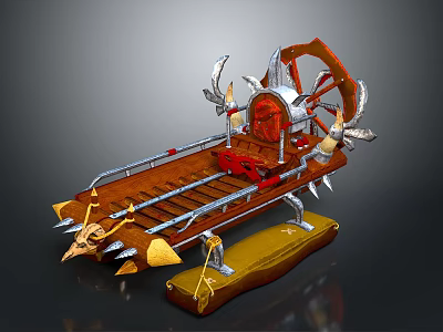 Decorative Wooden Cart With Metal Accents And Spiked Wheels For Home Decoration 3d model