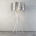 Stylish Floor Lamp With Silver Sequined Shade And White Cross Stand Warm Light Glow