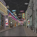 Vintage Restaurant on Retro Street Featuring Neon Lights Decor and Cozy Dining Ambiance