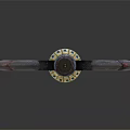 Traditional Decorative Double Bladed Axe With Red Blue Handle And Intricate Ornamental Design
