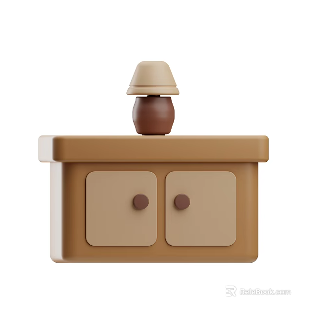 Brown Cabinet With Two Drawers Round Knobs And Lid Covered Jar On Top 3d model 