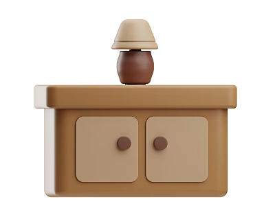 Brown Cabinet With Two Drawers Round Knobs And Lid Covered Jar On Top 3d model