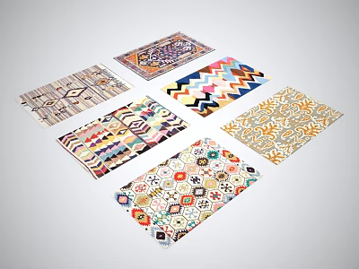Colorful Square Rugs With Various Geometric And Floral Patterns For Home Decor 3d model