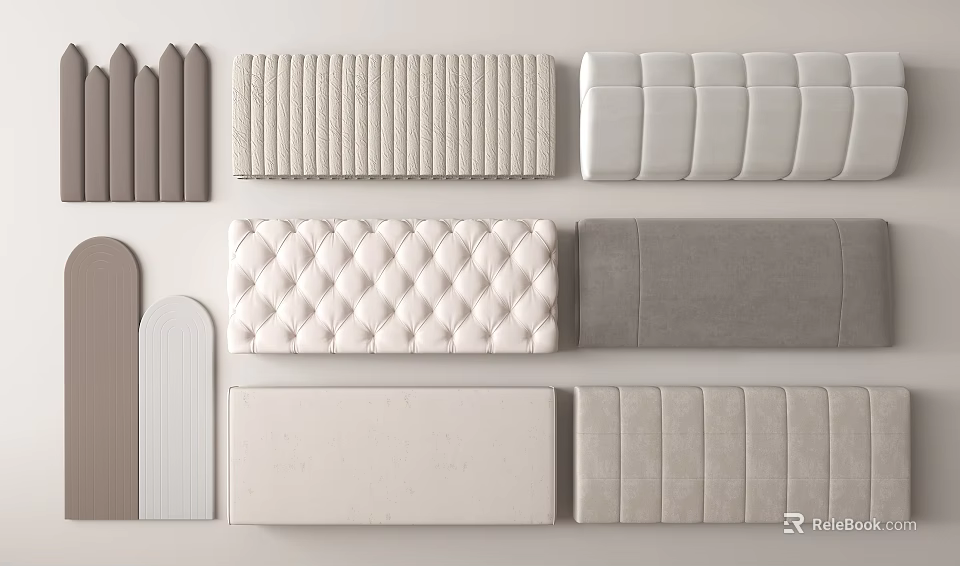 Various Textured Decorative Wall Panels With Quilted Leather And Striped Designs 3d model 
