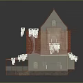 Traditional Half Timbered Building With Orange Roof Ivy Decorations Small Windows And Wooden Frame