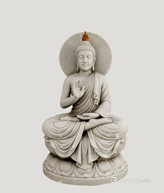 Detailed Marble Buddha Sculpture In Sitting Posture With Halo And Hand Gesture 3d model 