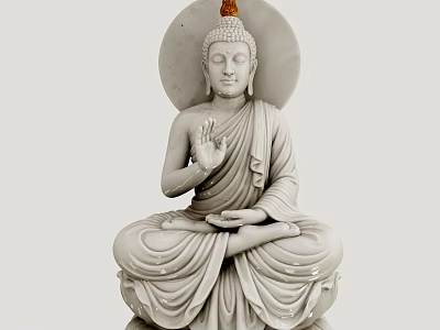 Detailed Marble Buddha Sculpture In Sitting Posture With Halo And Hand Gesture 3d model