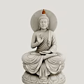 Detailed Marble Buddha Sculpture In Sitting Posture With Halo And Hand Gesture