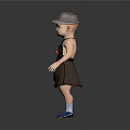 Child Wearing Gray Hat Brown Dress With Lace Red Detail Blue Shoes And White Socks