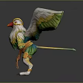 Vibrant Mythical Eagle Creature With Green Yellow Feathers Red Beak And Claws