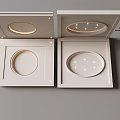 Contemporary White Ceiling Design Featuring Two Circular Light Panels and Recessed Lighting 3d model