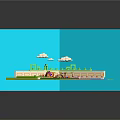 Colorful 3D Playground Scene With Green Lawn Play Equipment And White Clouds