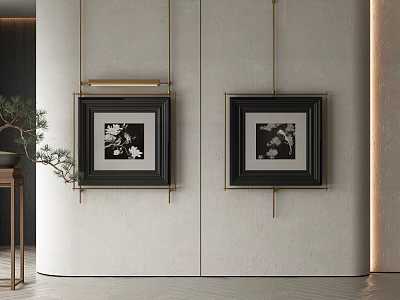 Modern Framed Abstract Painting Hanging On Wall With Black White Artwork And Interior Decor Design 3d model