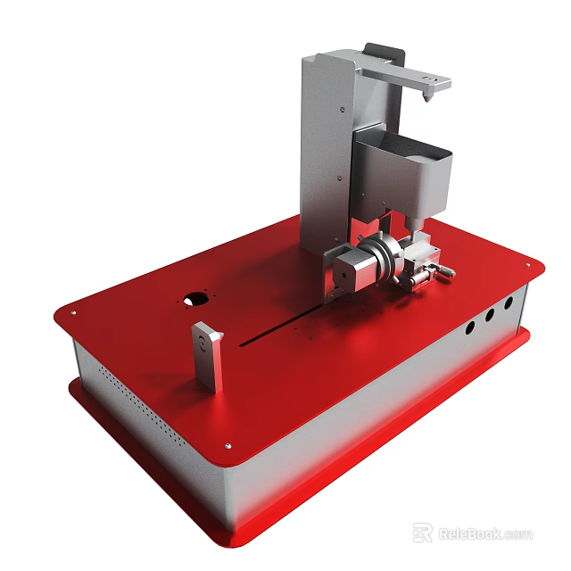 Red Base Mechanical Device With Silver Vertical Pillar And Horizontal Arm 3d model