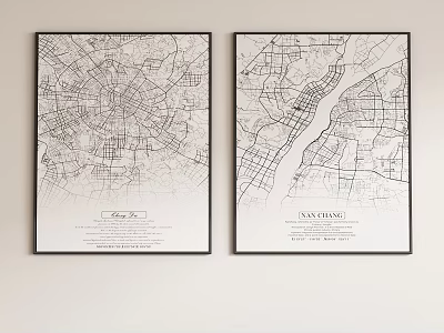 Abstract Art Map Posters for Wall Decor Hanging Nanjing City Design Artwork 3d model