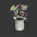 Paper Crafted Plants in White Mug With Daisies Leaves and Bird Design