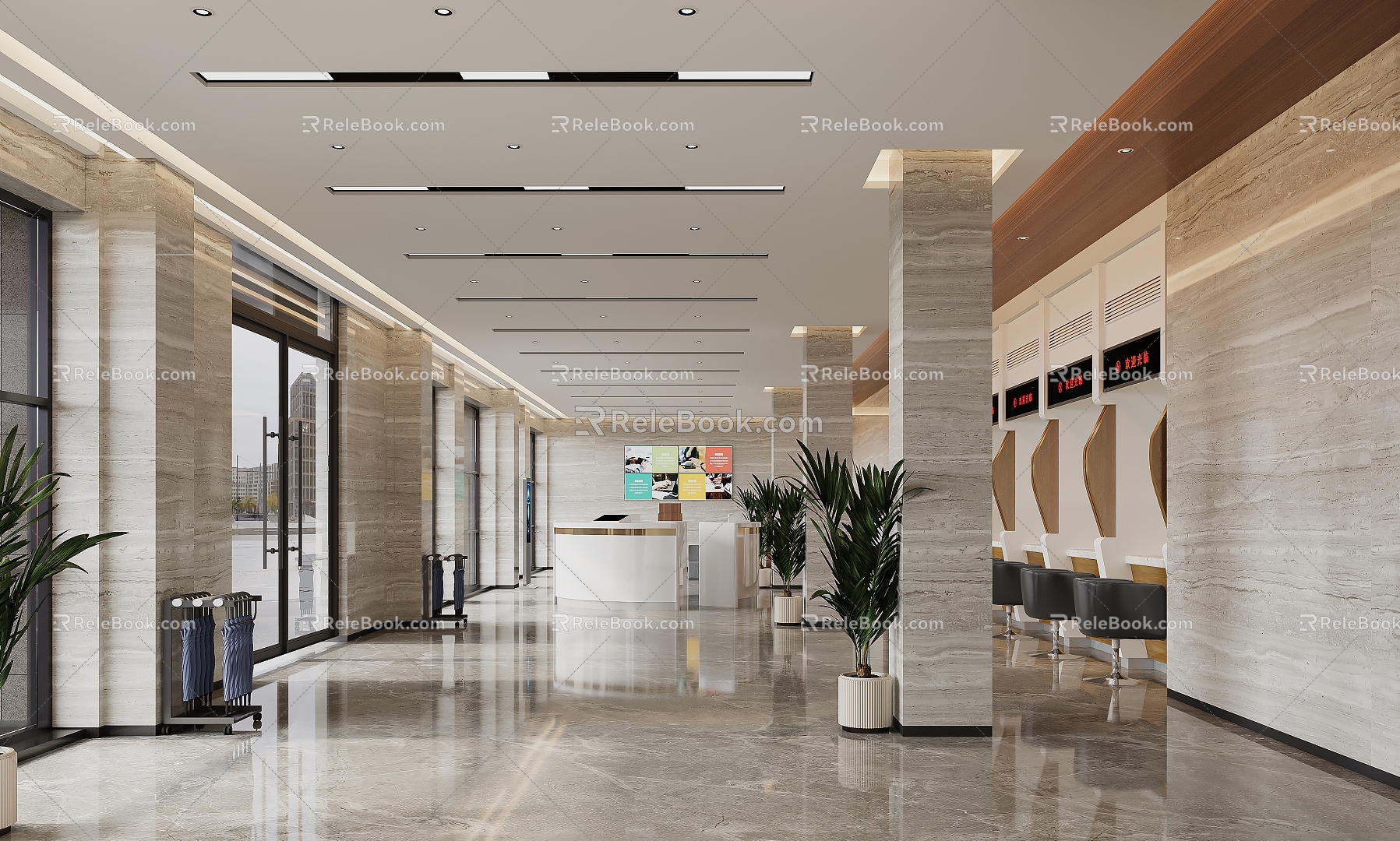 Modern Bank Lobby 3d model