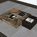 Modern Coffee Table With Marble Pattern Golden Bowl Magazines And Side Tray 3d model