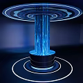Futuristic Blue Glowing Cylindrical Structure With Circular Light Strips In Dark Background 3d model