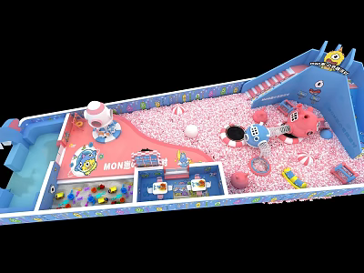 Colorful Children's Play Commercial Equipment With Slide Ball Pit Interactive Installations And Safe Design 3d model