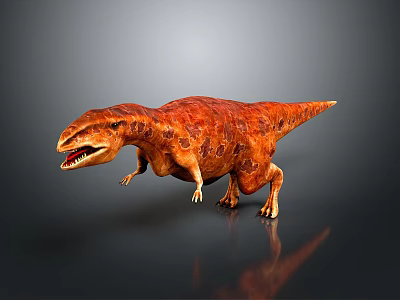 Orange Tyrannosaurus Rex Standing On Gray Background With Reflective Surface 3d model