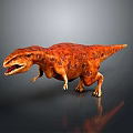 Orange Tyrannosaurus Rex Standing On Gray Background With Reflective Surface