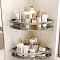 Bathroom Double Tiered Metal Corner Storage Shelf With Toiletries Skincare Products And Bottles