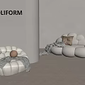 Poliform White Cloud Shaped Sofas With Blanket Cushion And Pouf In Modern Room 3d model