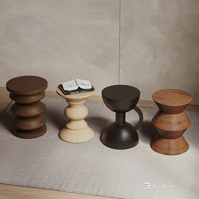 Modern Unique Wooden Side Tables With Sculptural Bases And Diverse Color Options 3d model 