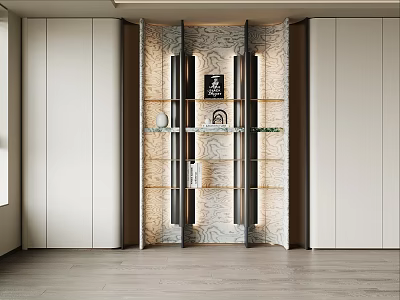 Modern Bookcase Interior With Glass Shelves Elegant Lighting And Decorative Background 3d model