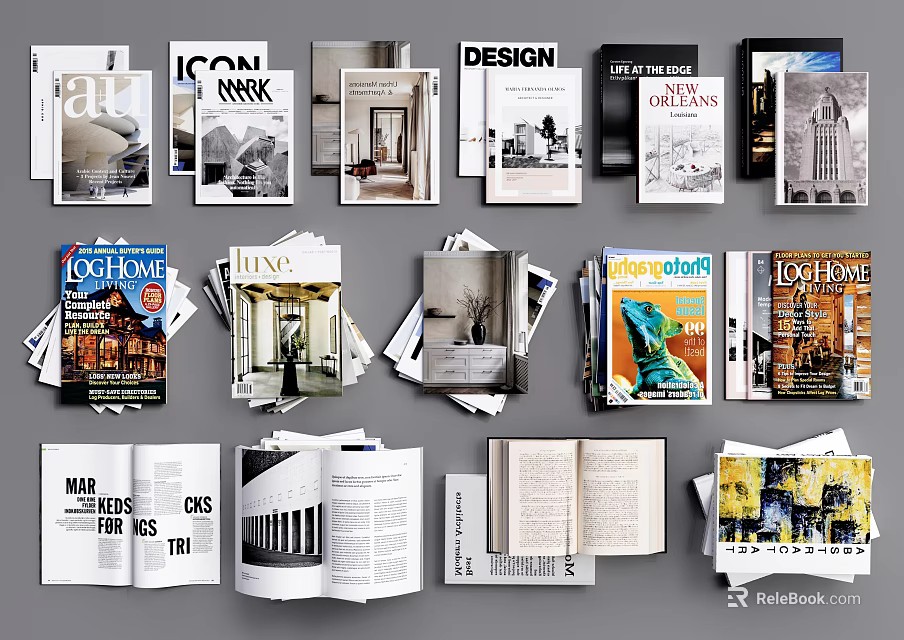 Assorted Design Home Art Magazines And Books With Open Pages And Colorful Covers 3d model 