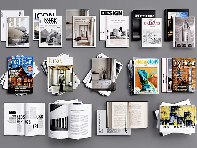 Assorted Design Home Art Magazines And Books With Open Pages And Colorful Covers 3d model