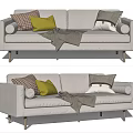 Modern White Two Seater Sofa With Yellow Checkered Gray Pillows And Gray Blanket 3d model