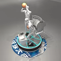 Commercial Equipment Display Stand With Humanoid Sports Sculptures Laptop And Circular Blue Pattern Base