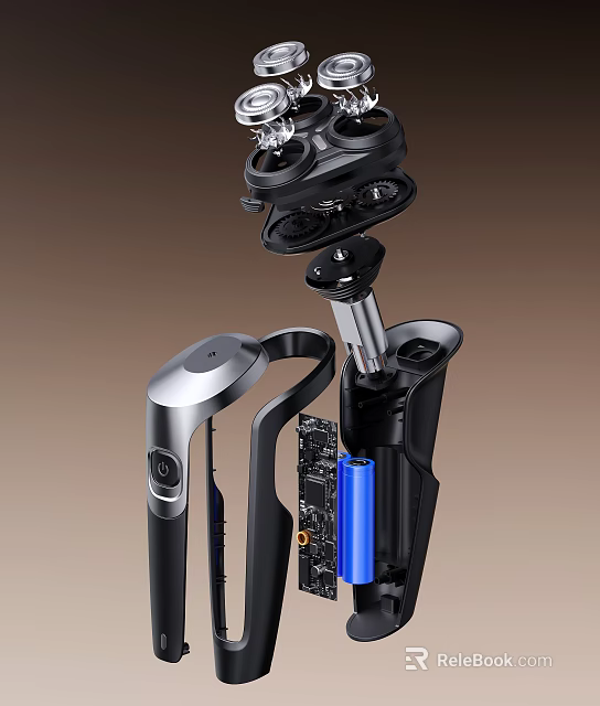 Electric Shaver Disassembled Showing Internal Battery Circuit Board Daily Electrical Appliance 3d model 