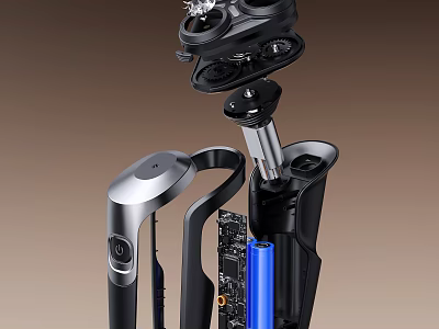 Electric Shaver Disassembled Showing Internal Battery Circuit Board Daily Electrical Appliance 3d model