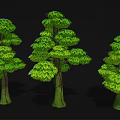 Cartoon Scene Featuring Three Green Leafy Trees With Lush Foliage And Trunk Details 3d model