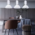 Dining Room Interior Design With Wooden Dining Table Brown Chairs And White Pendant Lights